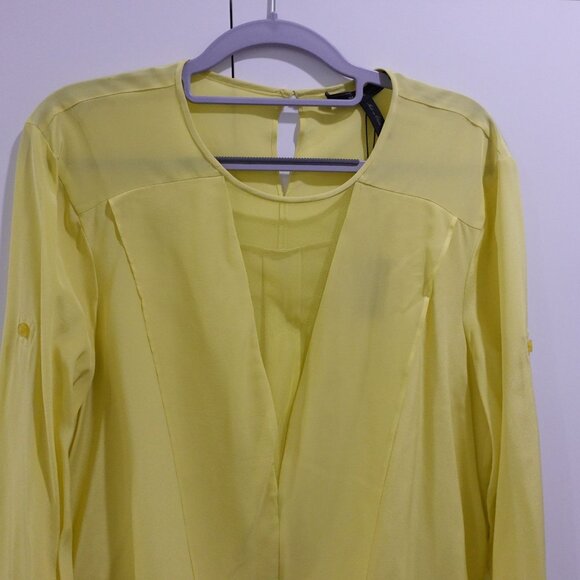 NEW BCBG Max Azria Maryssa Draped Front Long Sleeve Blouse in Lime Yellow Size M - Picture 3 of 8